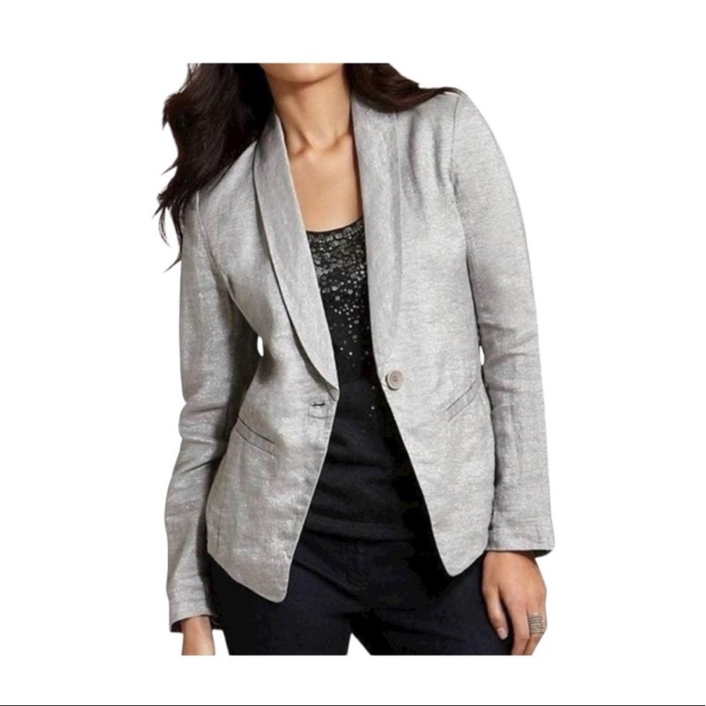 EILEEN FISHER 2X / 3X Linen Jacket, a hint of silver! VGUC